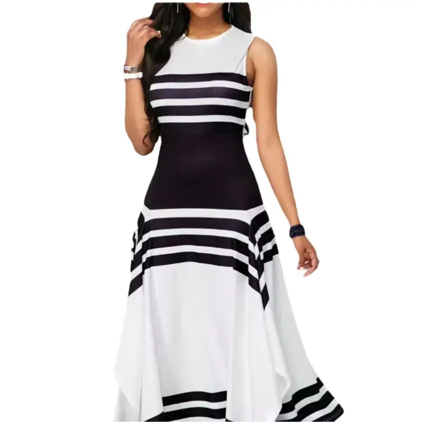 2023 Striped Sleeveless Dress Black White - Image 7