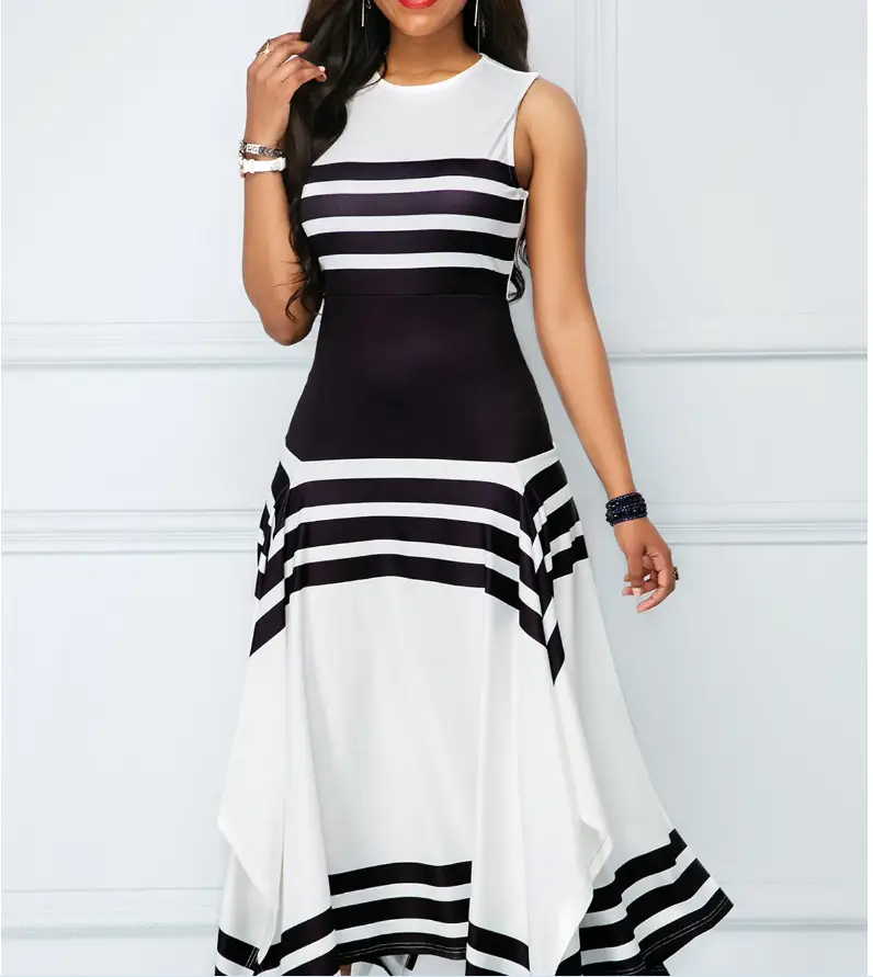 2023 Striped Sleeveless Dress Black White - Image 3