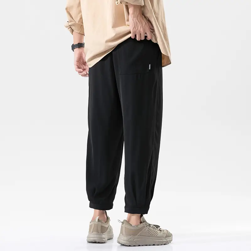 Men Korean Style Loose Straight Trousers Ice Silk Grey - Image 5