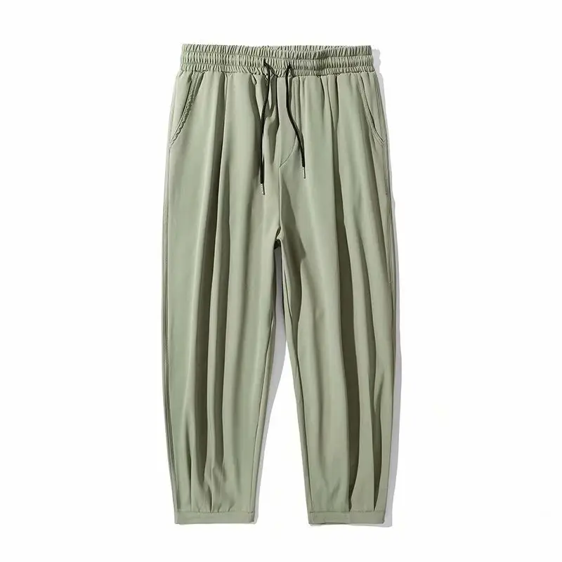 Men Korean Style Loose Straight Trousers Ice Silk Grey - Image 8