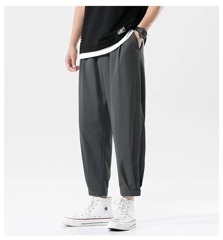 Men Korean Style Loose Straight Trousers Ice Silk Grey — feature 10