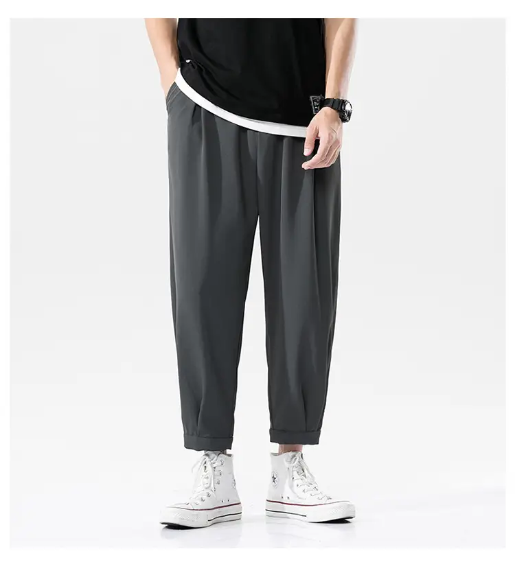 Men Korean Style Loose Straight Trousers Ice Silk Grey — feature 13