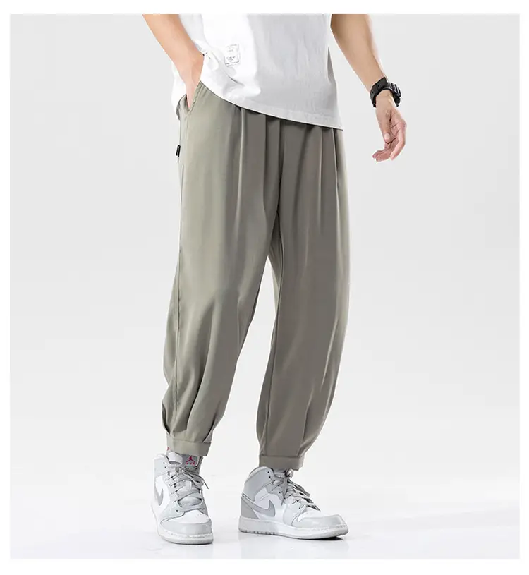 Men Korean Style Loose Straight Trousers Ice Silk Grey — feature 14