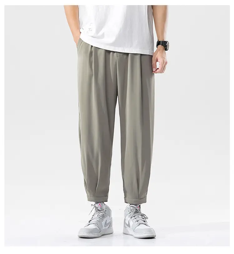 Men Korean Style Loose Straight Trousers Ice Silk Grey — feature 15