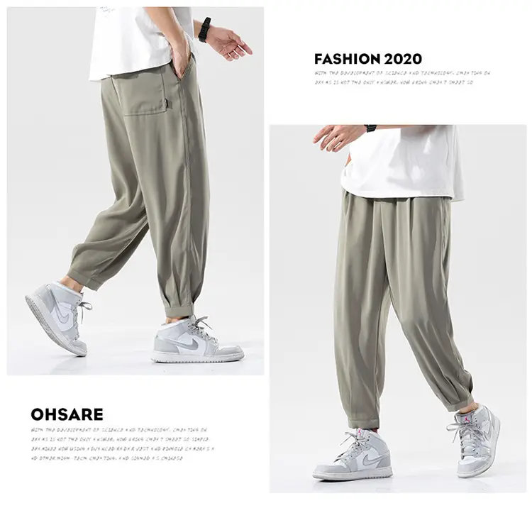 Men Korean Style Loose Straight Trousers Ice Silk Grey — feature 16