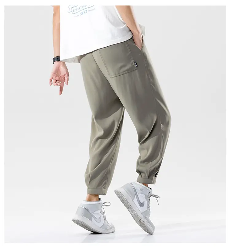 Men Korean Style Loose Straight Trousers Ice Silk Grey — feature 17
