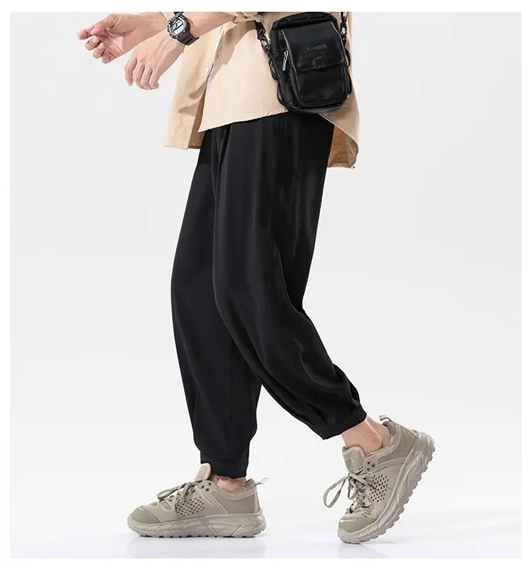 Men Korean Style Loose Straight Trousers Ice Silk Grey — feature 19