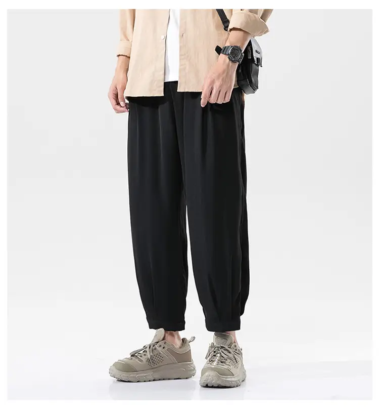 Men Korean Style Loose Straight Trousers Ice Silk Grey — feature 21