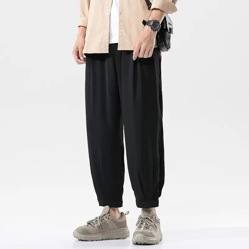 Men Korean Style Loose Straight Trousers Ice Silk Grey - Image 2