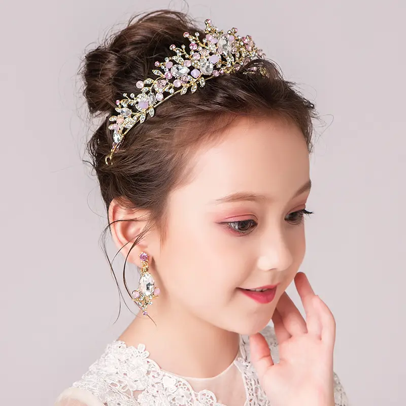 Pink Crystal Crown Headband for Girls Birthday Catwalk - Image 3