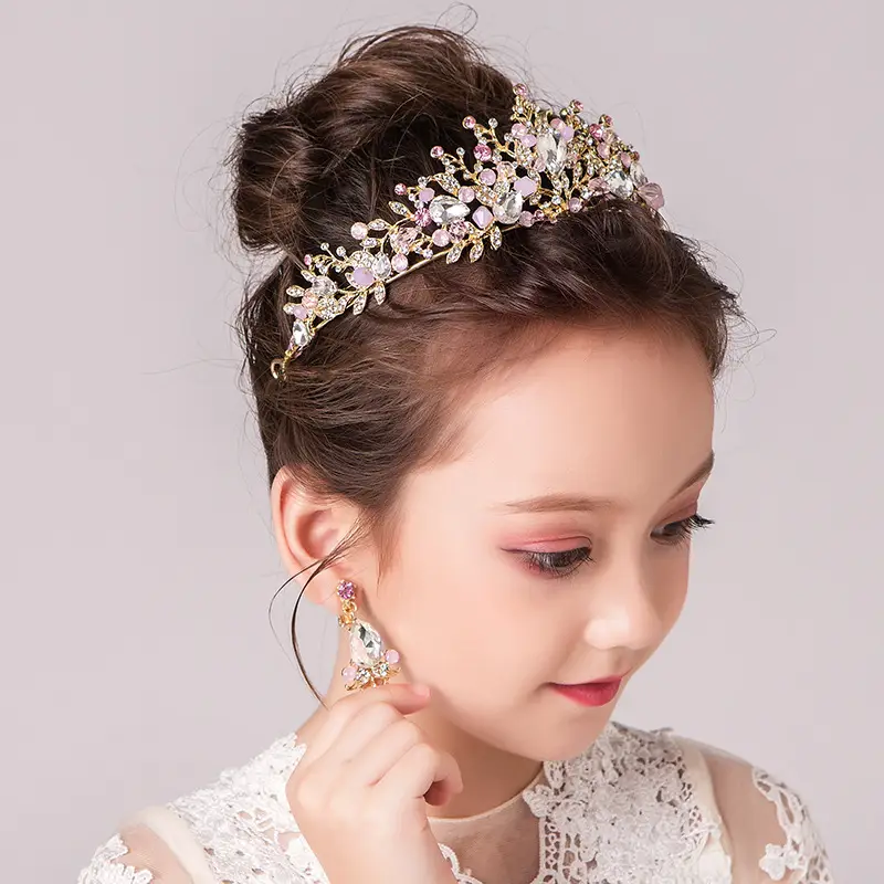 Pink Crystal Crown Headband for Girls Birthday Catwalk - Image 4