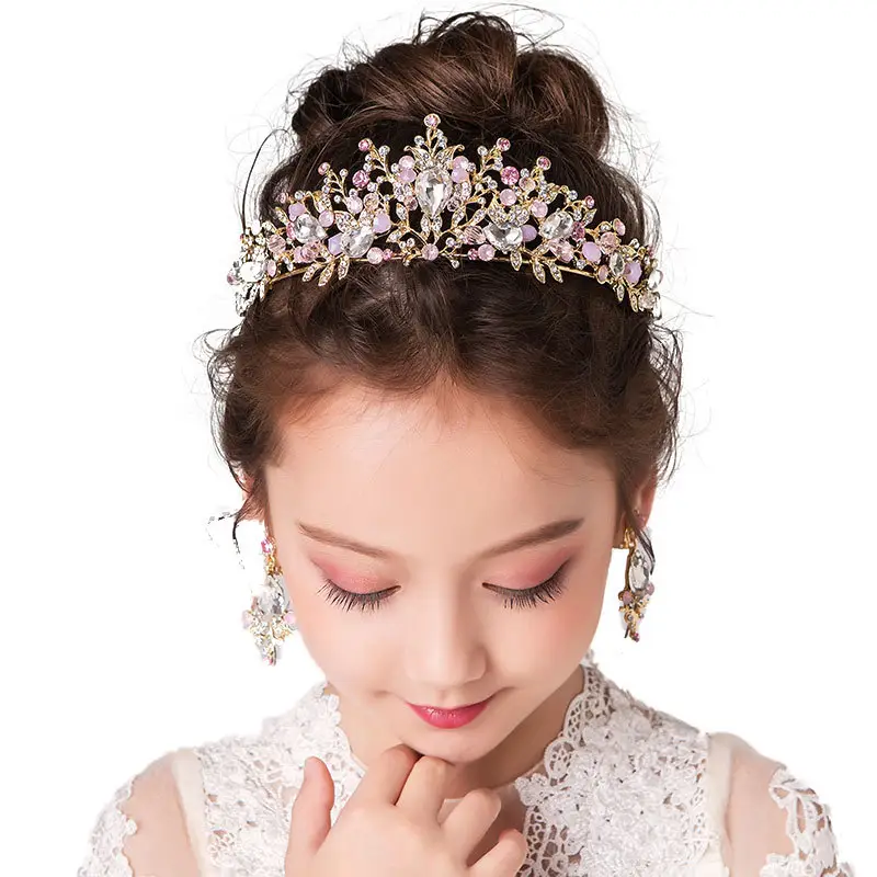 Pink Crystal Crown Headband for Girls Birthday Catwalk - Image 6