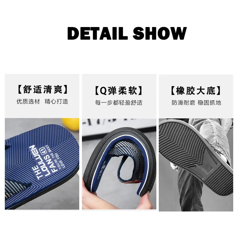 Men's Navy Blue Beach Flip-Flops Non-Slip Clip-On — feature 8