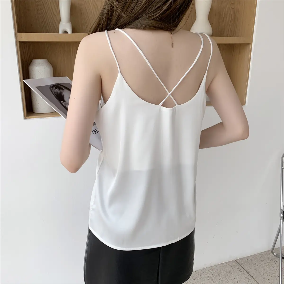 Women Satin Camisole White Loose Fit Summer