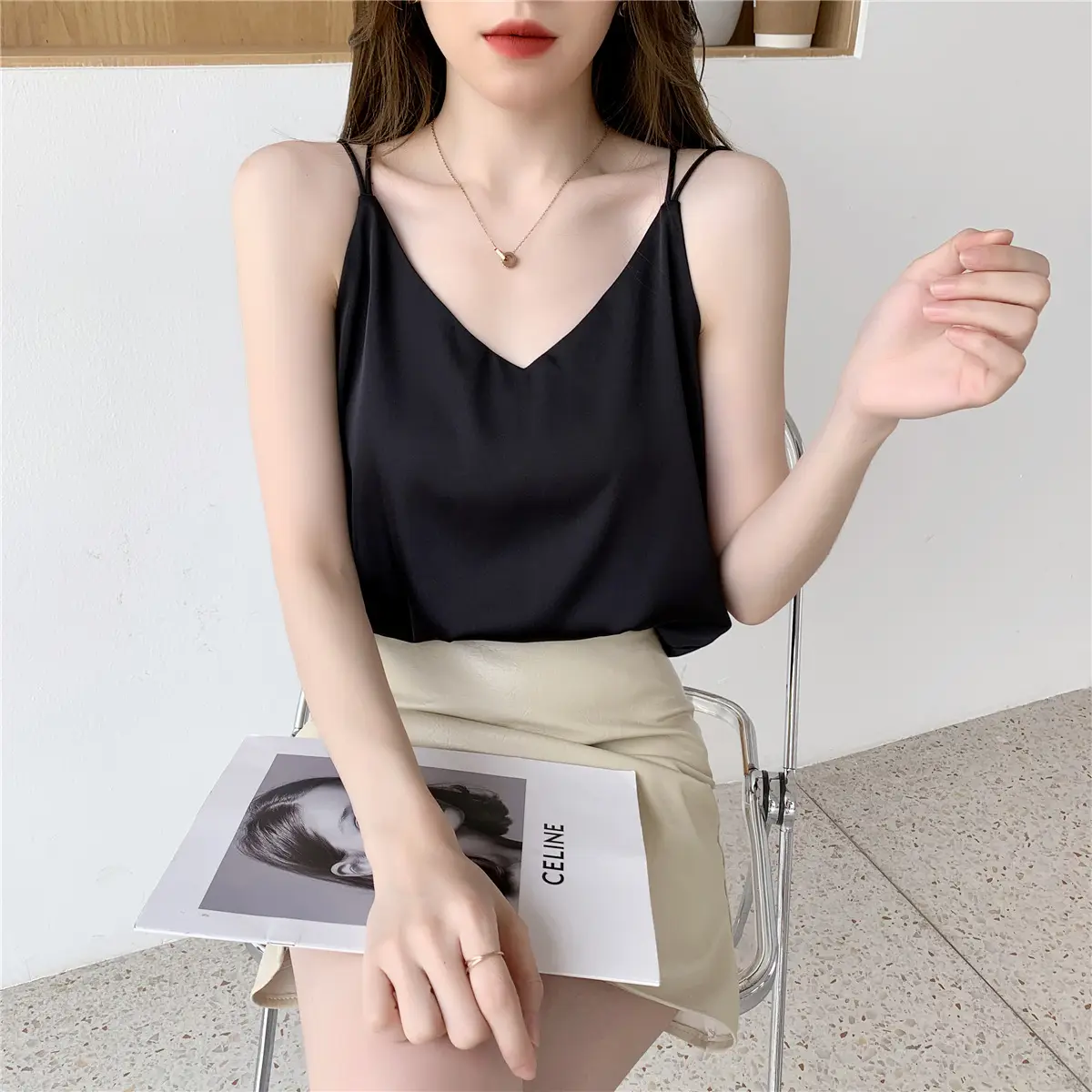 Women Satin Camisole White Loose Fit Summer — feature 12