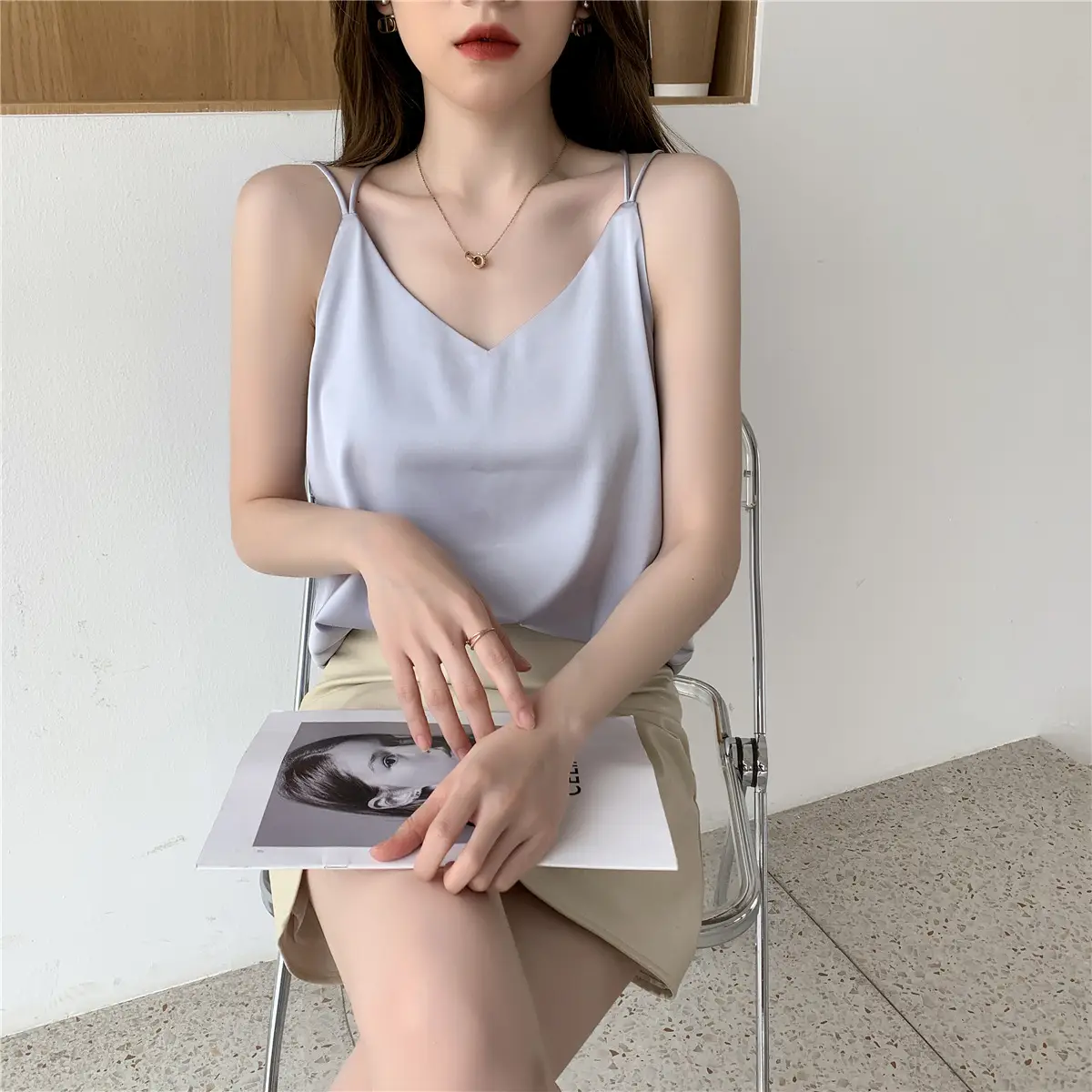 Women Satin Camisole White Loose Fit Summer — feature 22