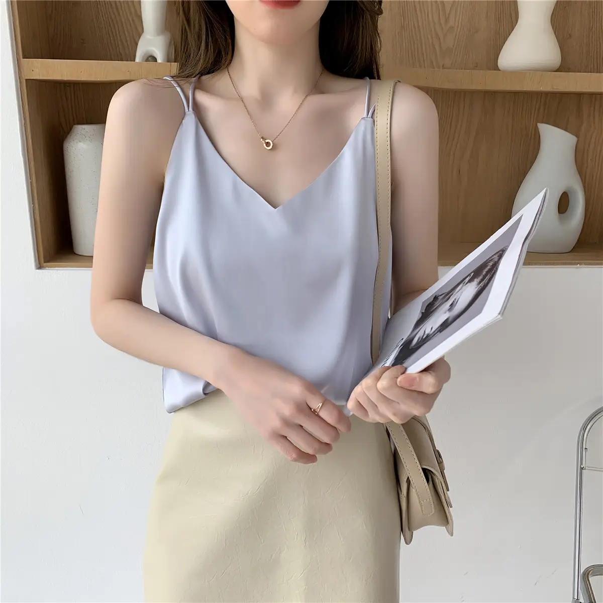 Women Satin Camisole White Loose Fit Summer — feature 25