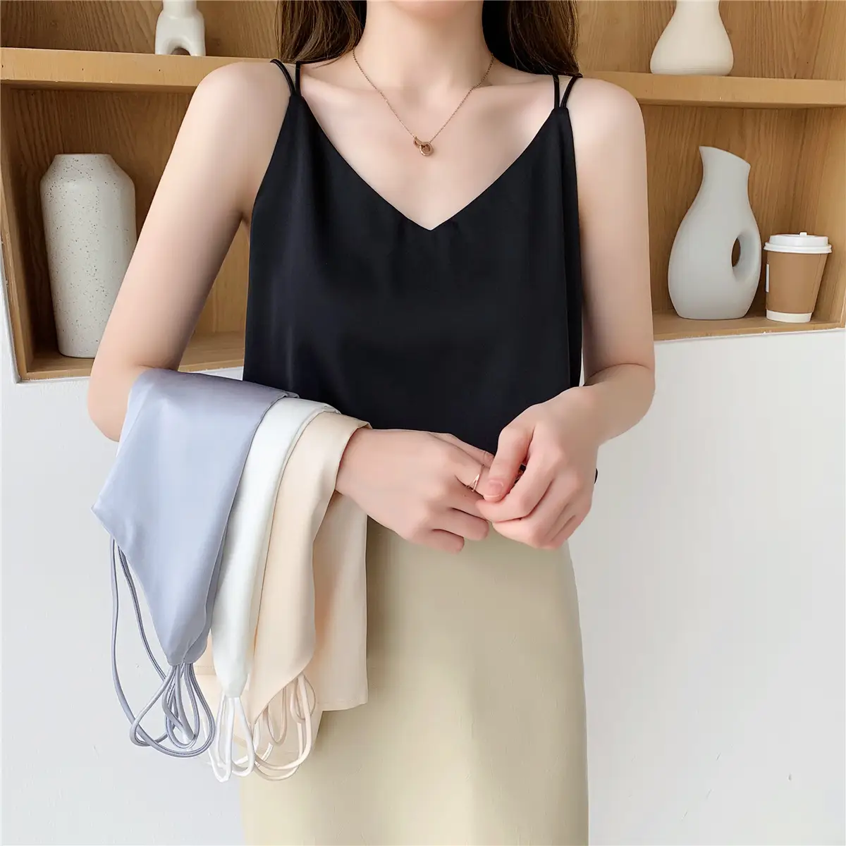 Women Satin Camisole White Loose Fit Summer — feature 3