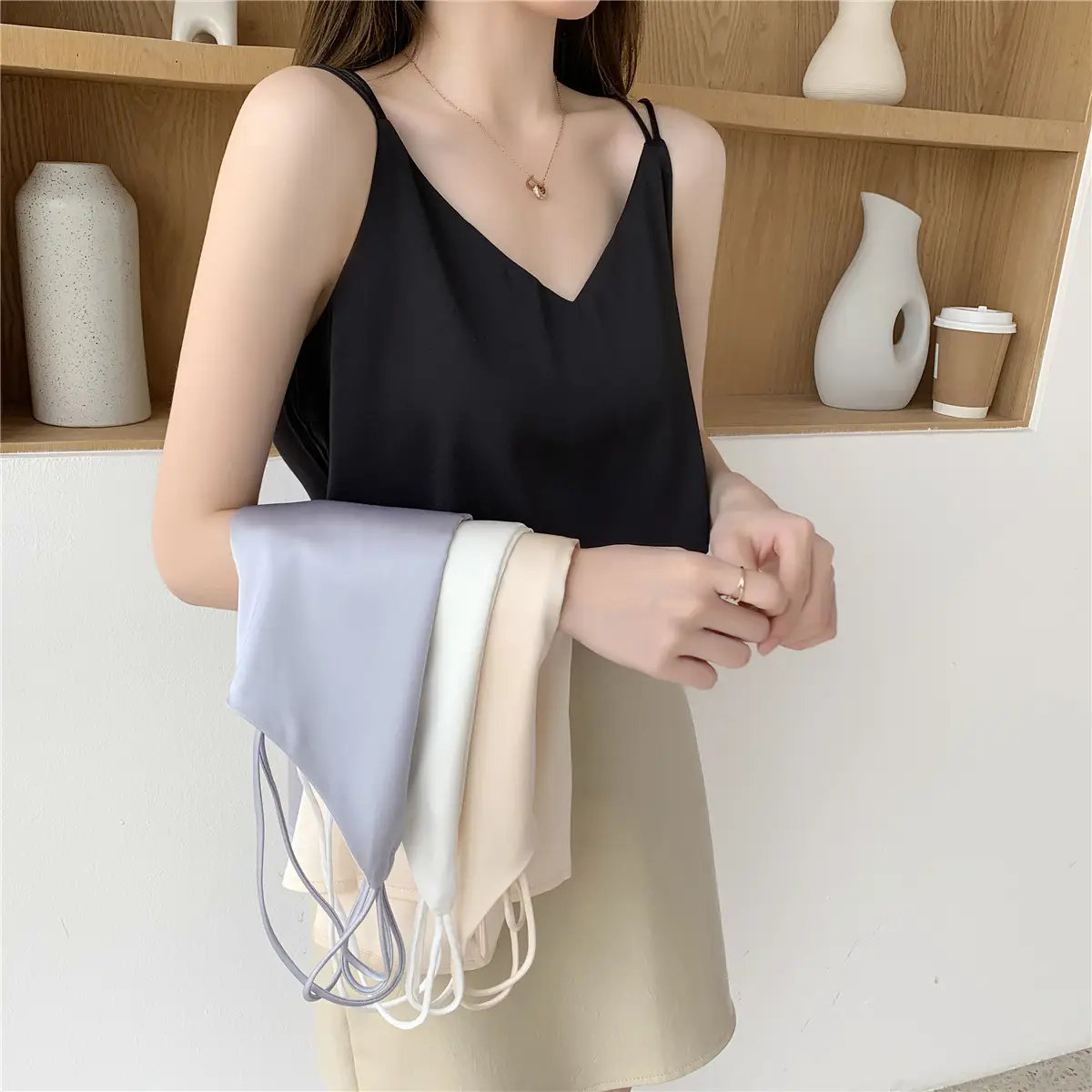 Women Satin Camisole White Loose Fit Summer — feature 4