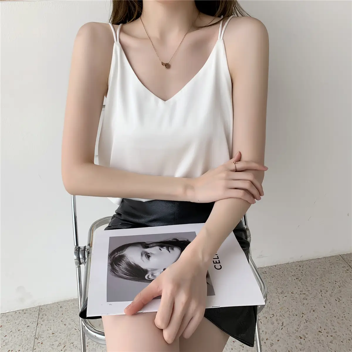 Women Satin Camisole White Loose Fit Summer — feature 7