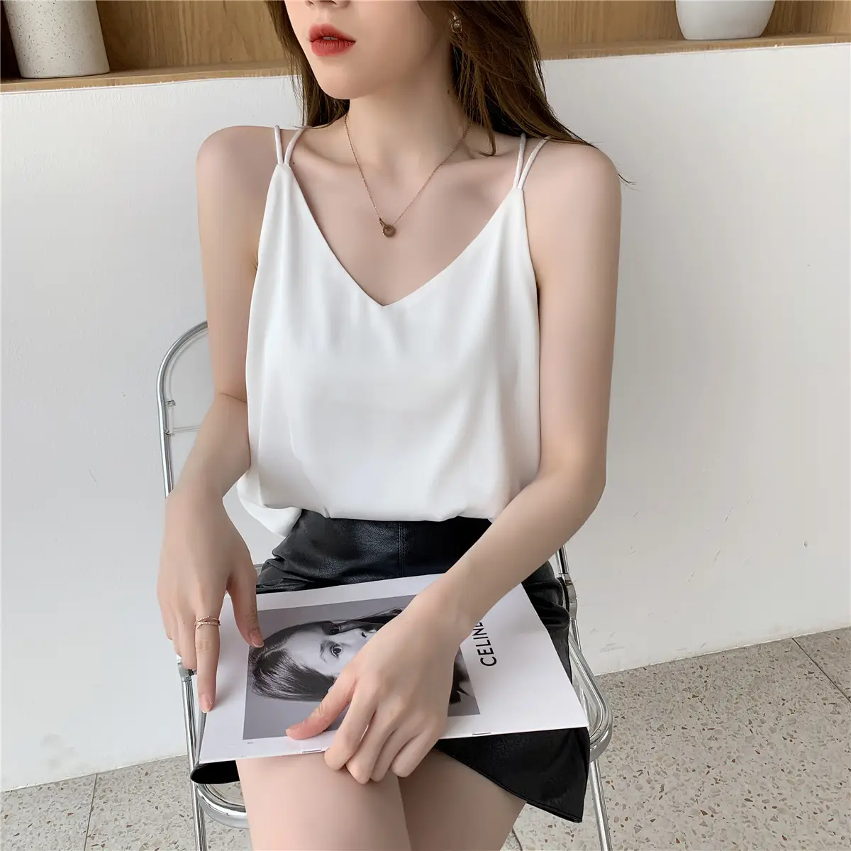 Women Satin Camisole White Loose Fit Summer — feature 8