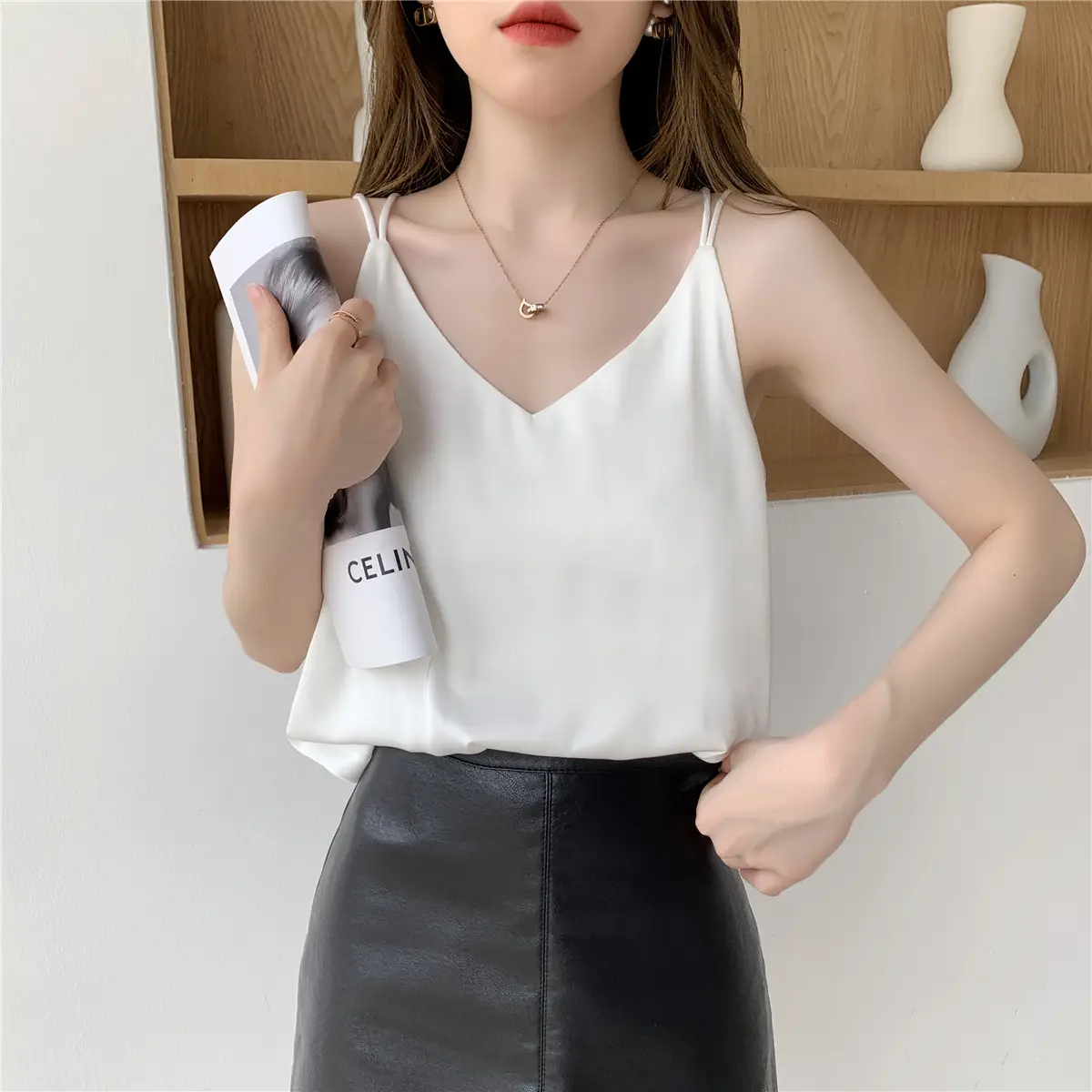 Women Satin Camisole White Loose Fit Summer — feature 9