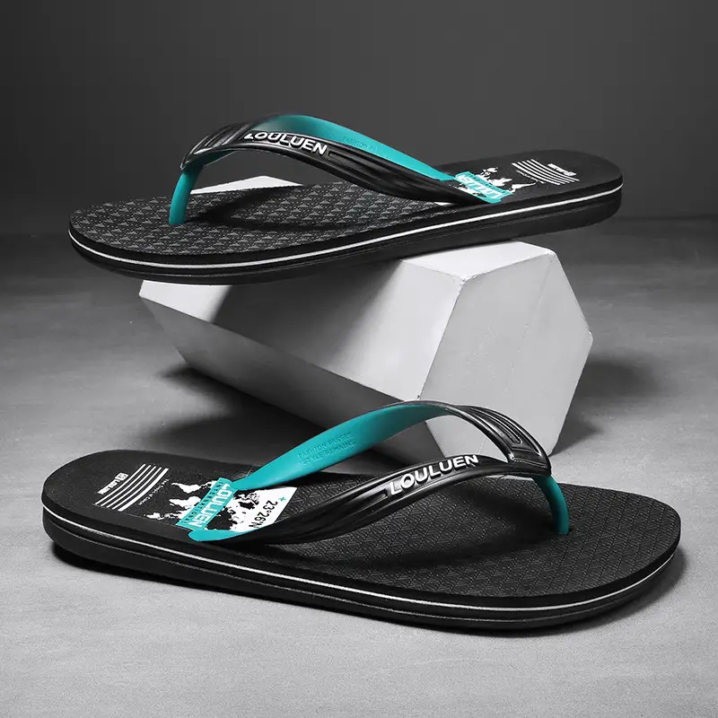 Lu Lu Casual Men's Black Blue Beach Flip Flops
