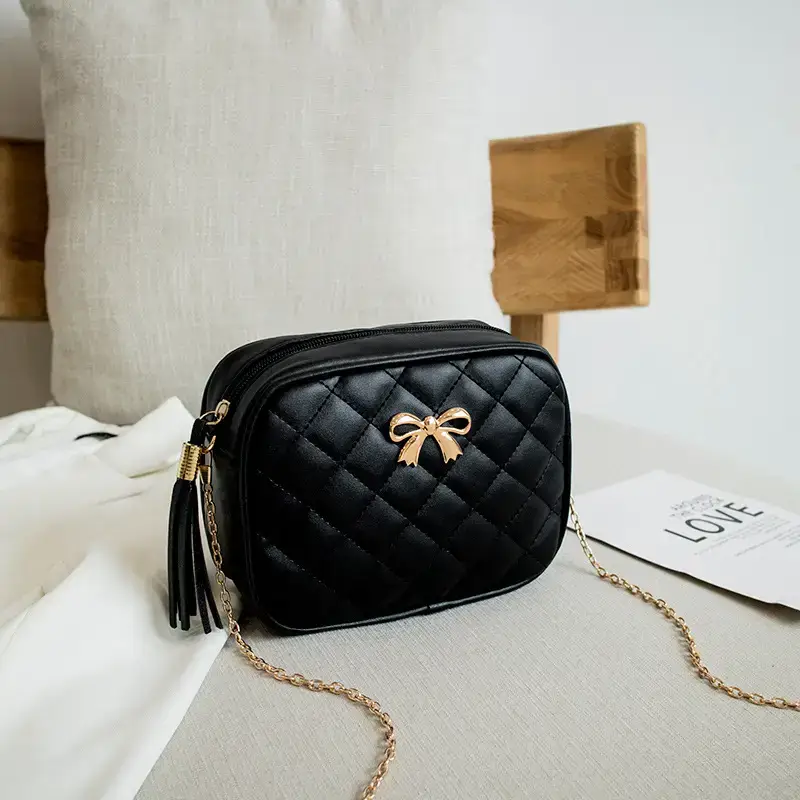 Women's Red Quilted Camera Shoulder Bag with Tassel - Image 6