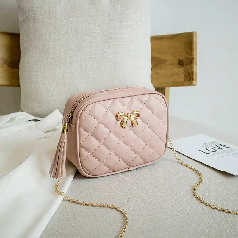 Women's Red Quilted Camera Shoulder Bag with Tassel - Image 7