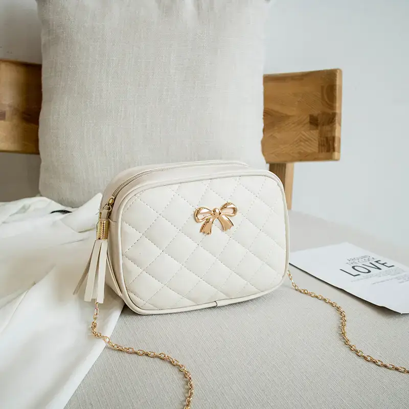 Women's Red Quilted Camera Shoulder Bag with Tassel - Image 8
