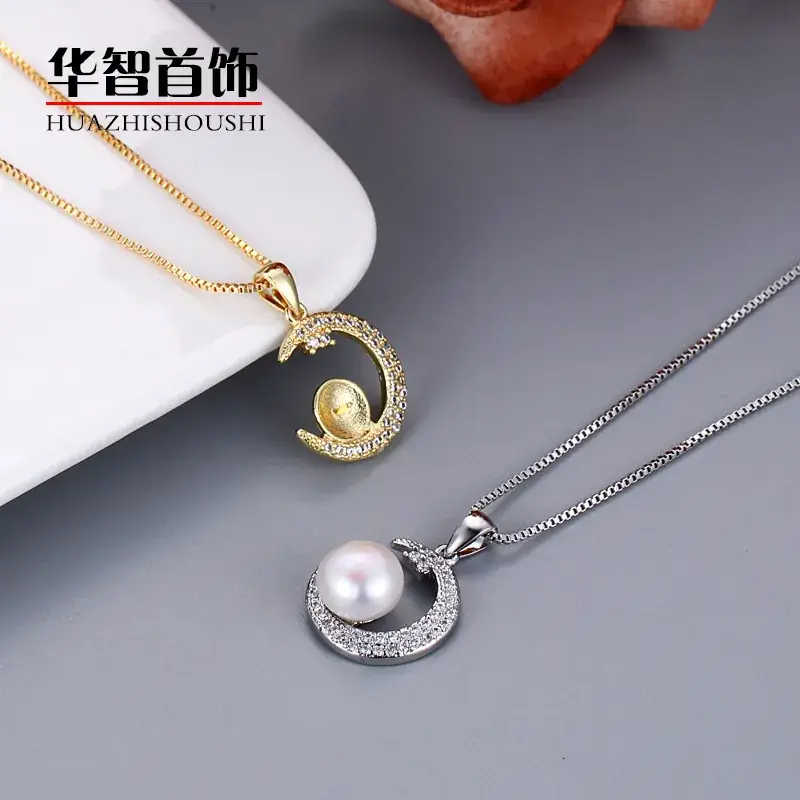 Japanese Korean Moon Freshwater Pearl Pendant Silver Gold - Image 4