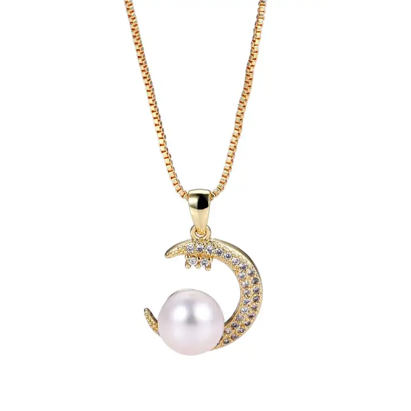 Japanese Korean Moon Freshwater Pearl Pendant Silver Gold - Image 7