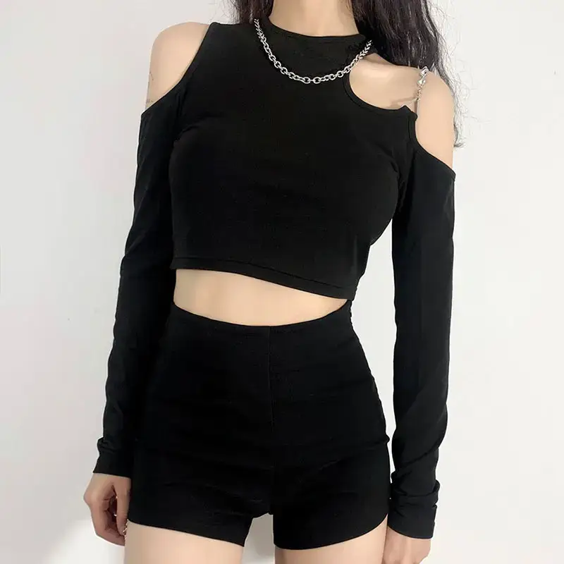 European Station 2021 Slim Fit Off Shoulder Long Sleeve T-Shirt for Women - Image 3