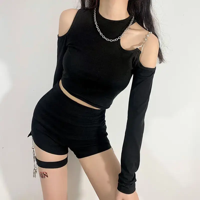 European Station 2021 Slim Fit Off Shoulder Long Sleeve T-Shirt for Women - Image 4