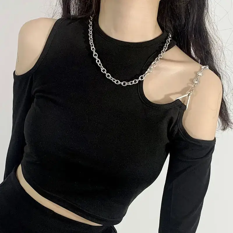 European Station 2021 Slim Fit Off Shoulder Long Sleeve T-Shirt for Women - Image 5