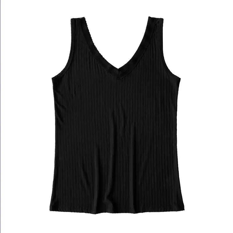 Black V-Neck Lace Tank Top for Women - Image 3