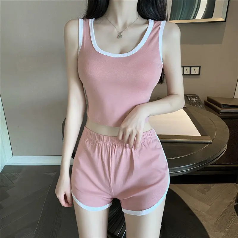 Pink Korean Style Vest Shorts Set for Women - Image 2