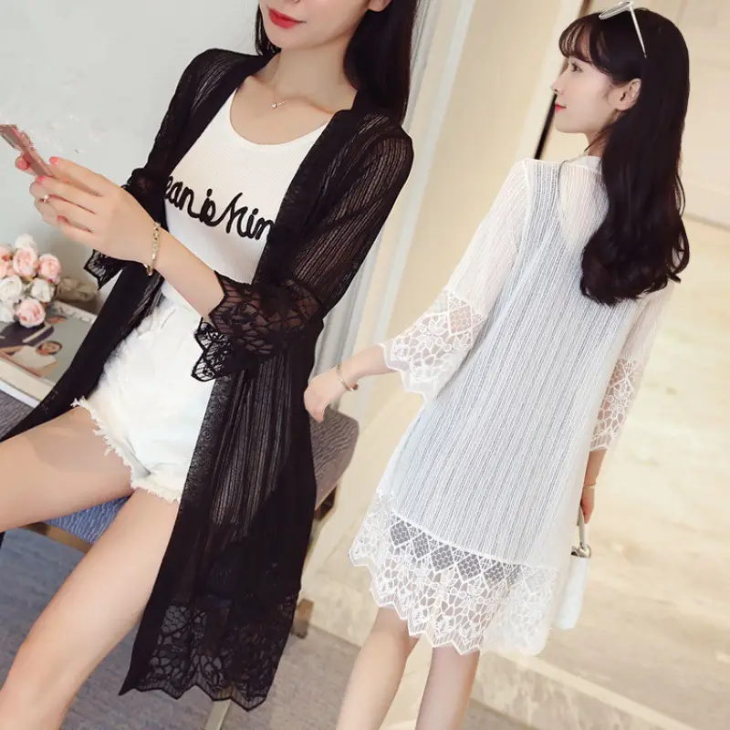 Elegant White Lace Bell Sleeve Cardigan with Long Sleeve - Image 4