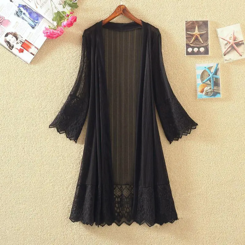 Elegant White Lace Bell Sleeve Cardigan with Long Sleeve - Image 5