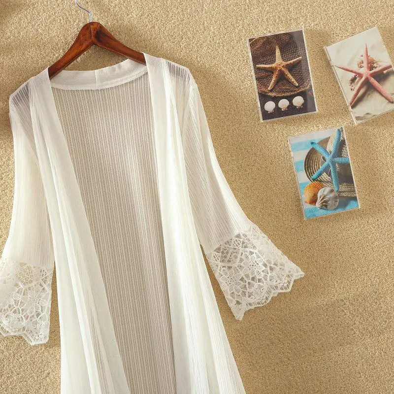 Elegant White Lace Bell Sleeve Cardigan with Long Sleeve - Image 6