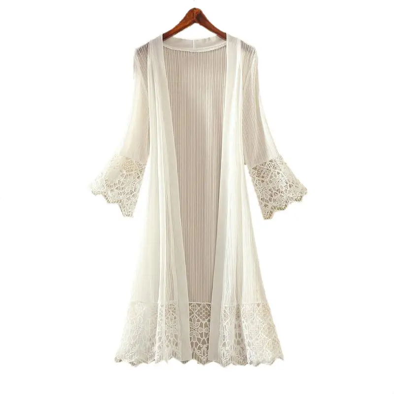 Elegant White Lace Bell Sleeve Cardigan with Long Sleeve - Image 7