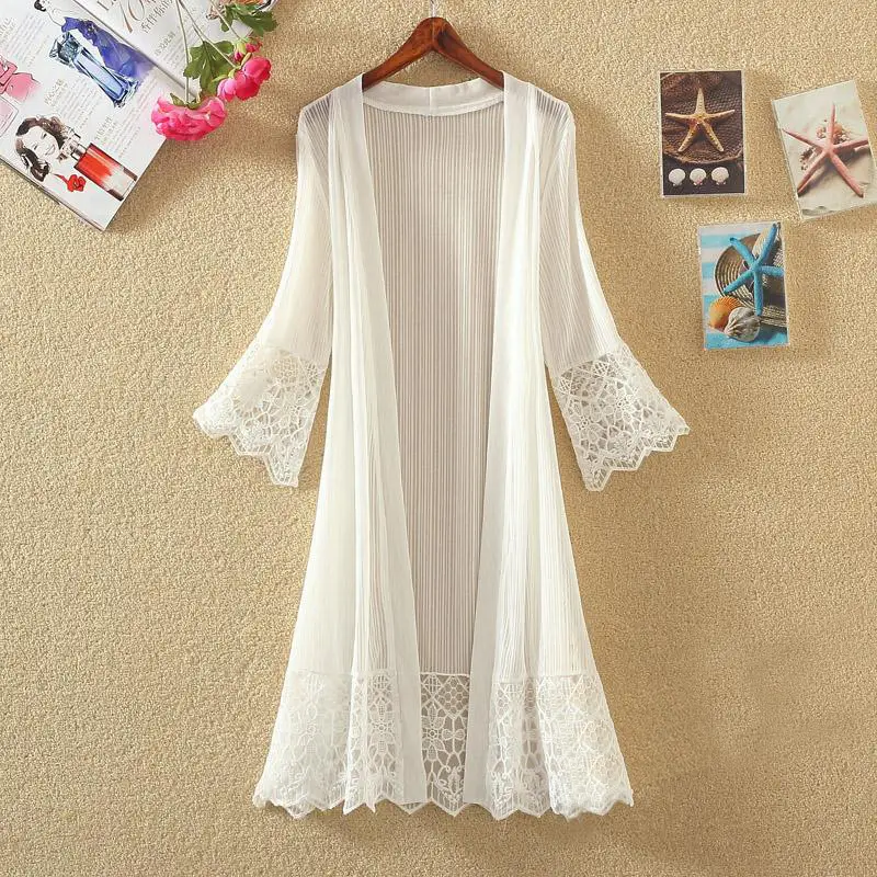 Elegant White Lace Bell Sleeve Cardigan with Long Sleeve - Image 2