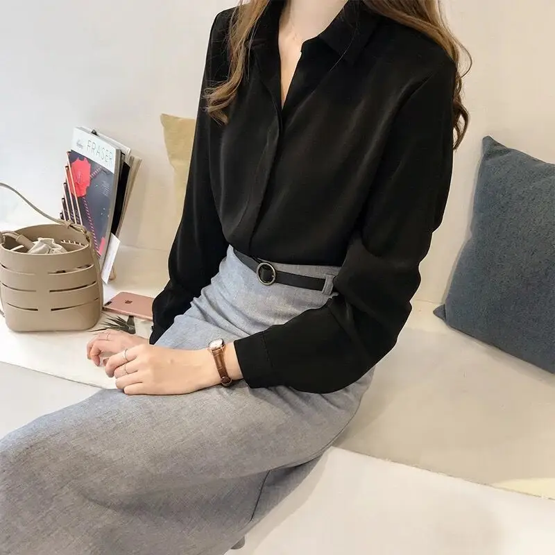 Autumn Women Long Sleeve Solid Color Shirt - Image 8