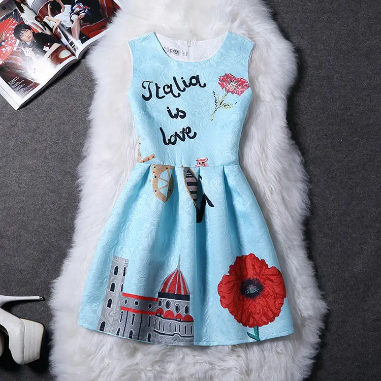 Women Printed Sleeveless Dress Black White Slim Fit
