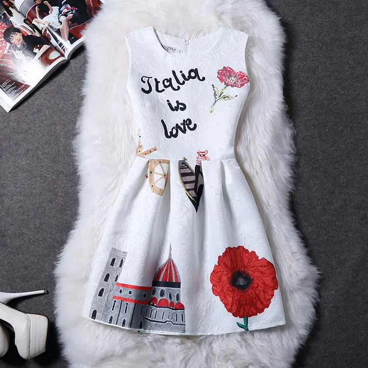 Women Printed Sleeveless Dress Black White Slim Fit — feature 2