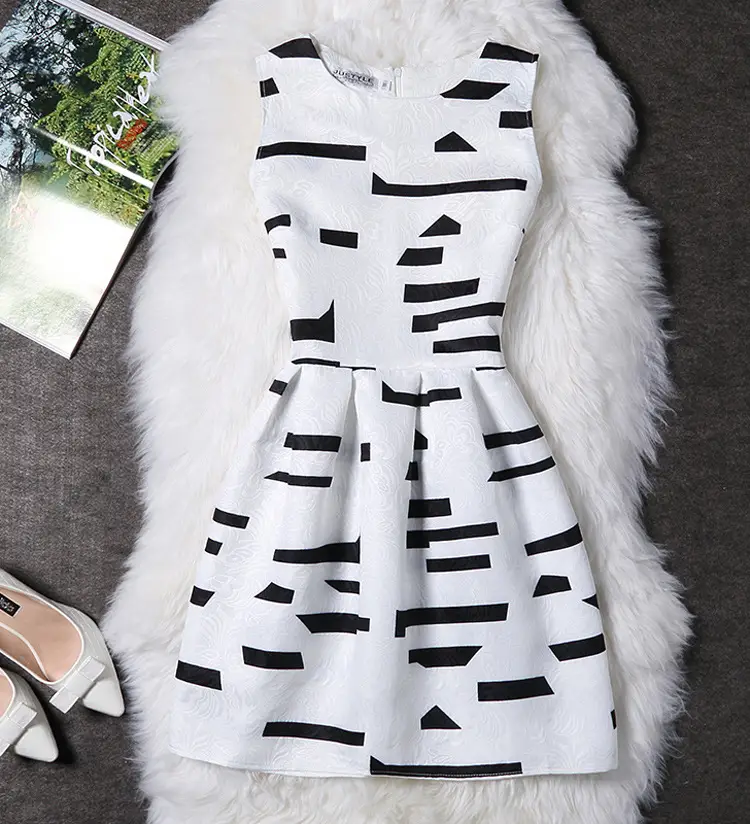 Women Printed Sleeveless Dress Black White Slim Fit — feature 6