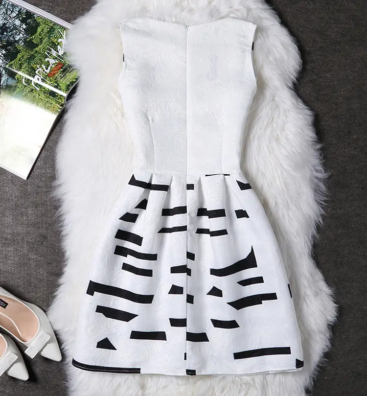 Women Printed Sleeveless Dress Black White Slim Fit — feature 7