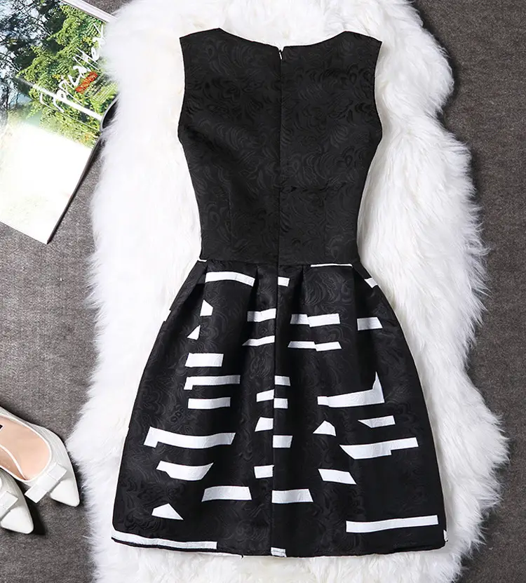 Women Printed Sleeveless Dress Black White Slim Fit — feature 9