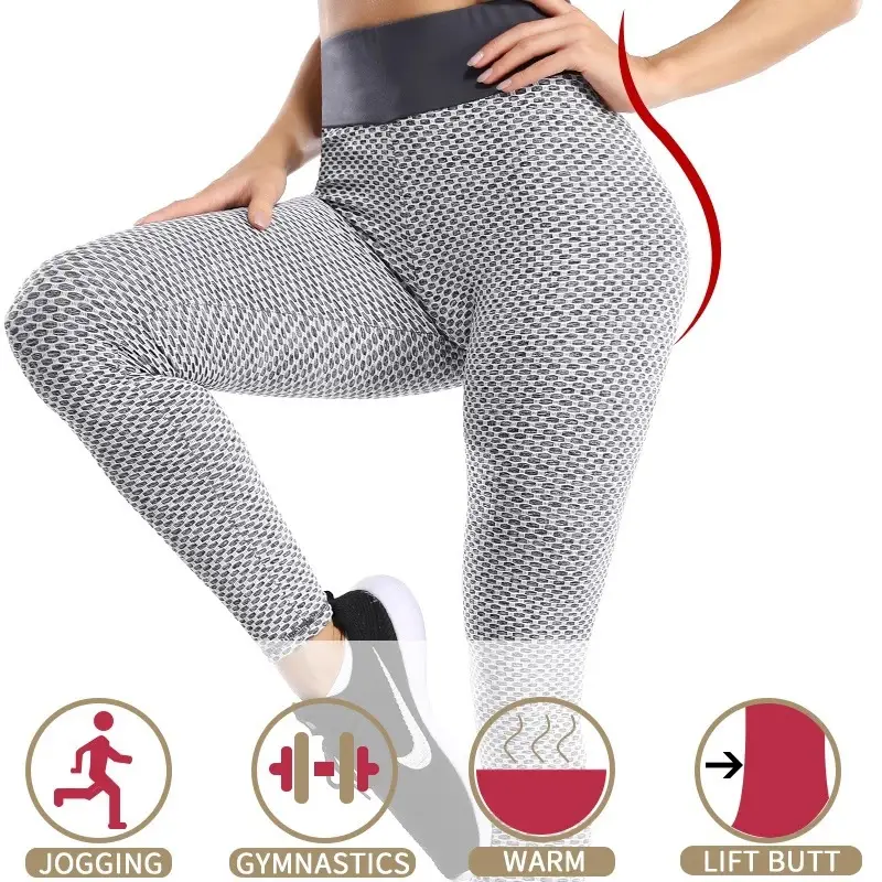 European Size Honeycomb Jacquard Yoga Pants for Women - Image 9