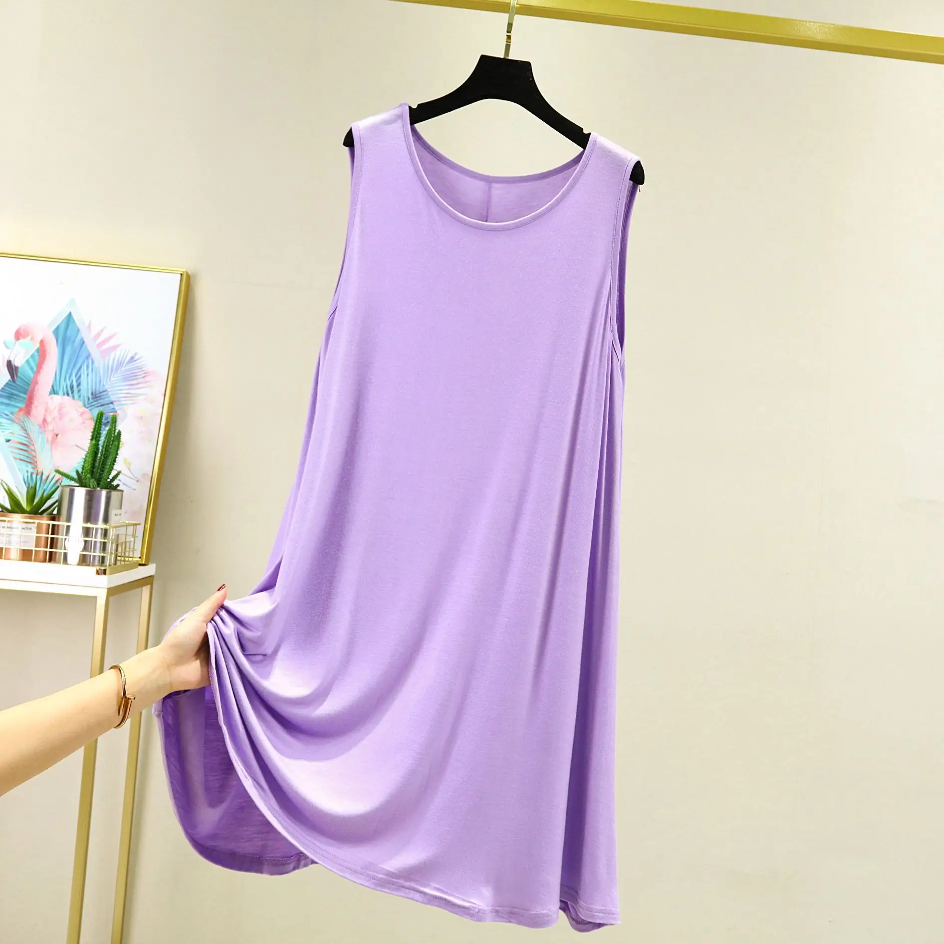 Modal Crewneck Slip Skirt Plus Size Spring Summer - Image 2